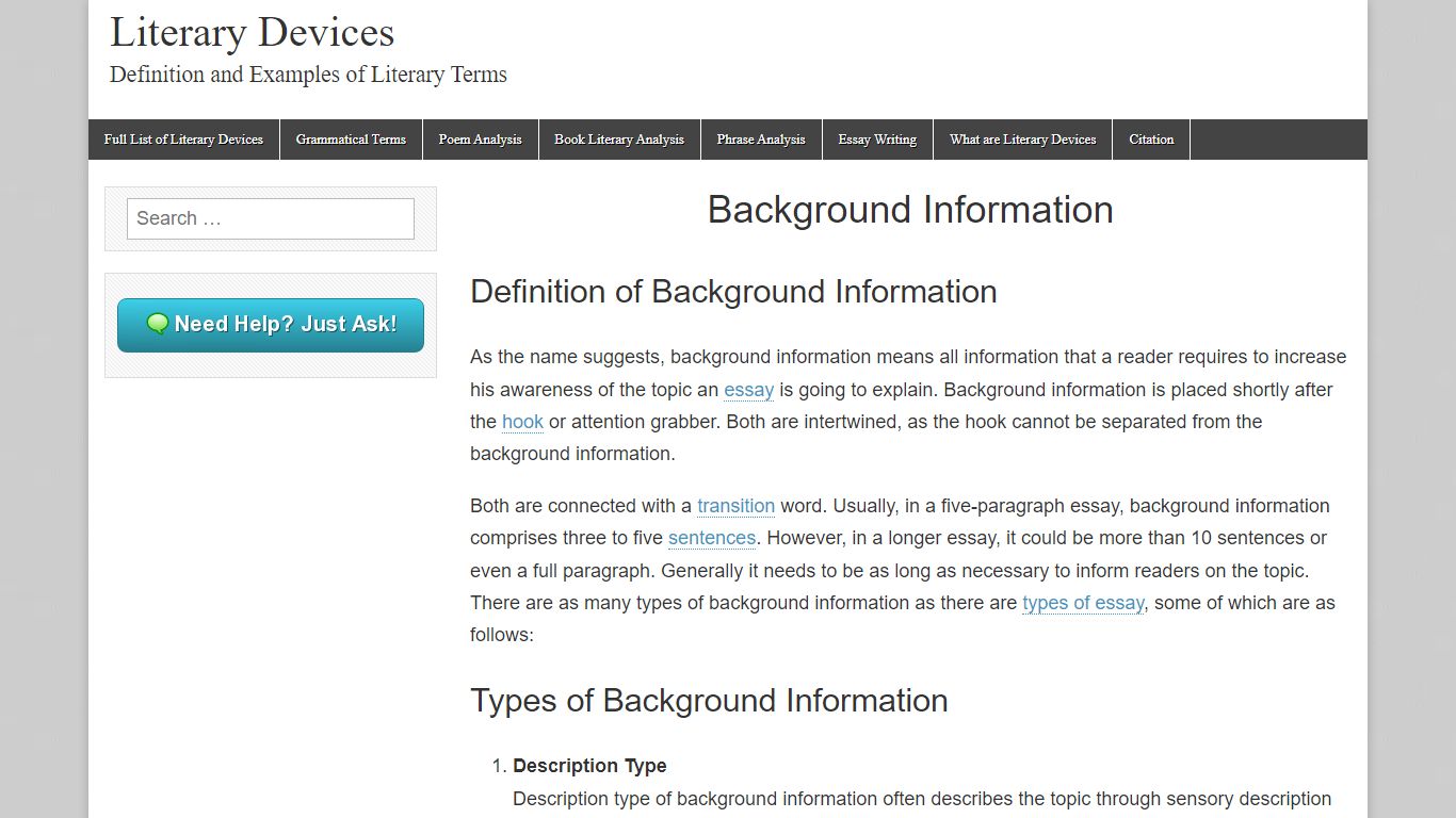 Examples and Definition of Background Information - Literary Devices